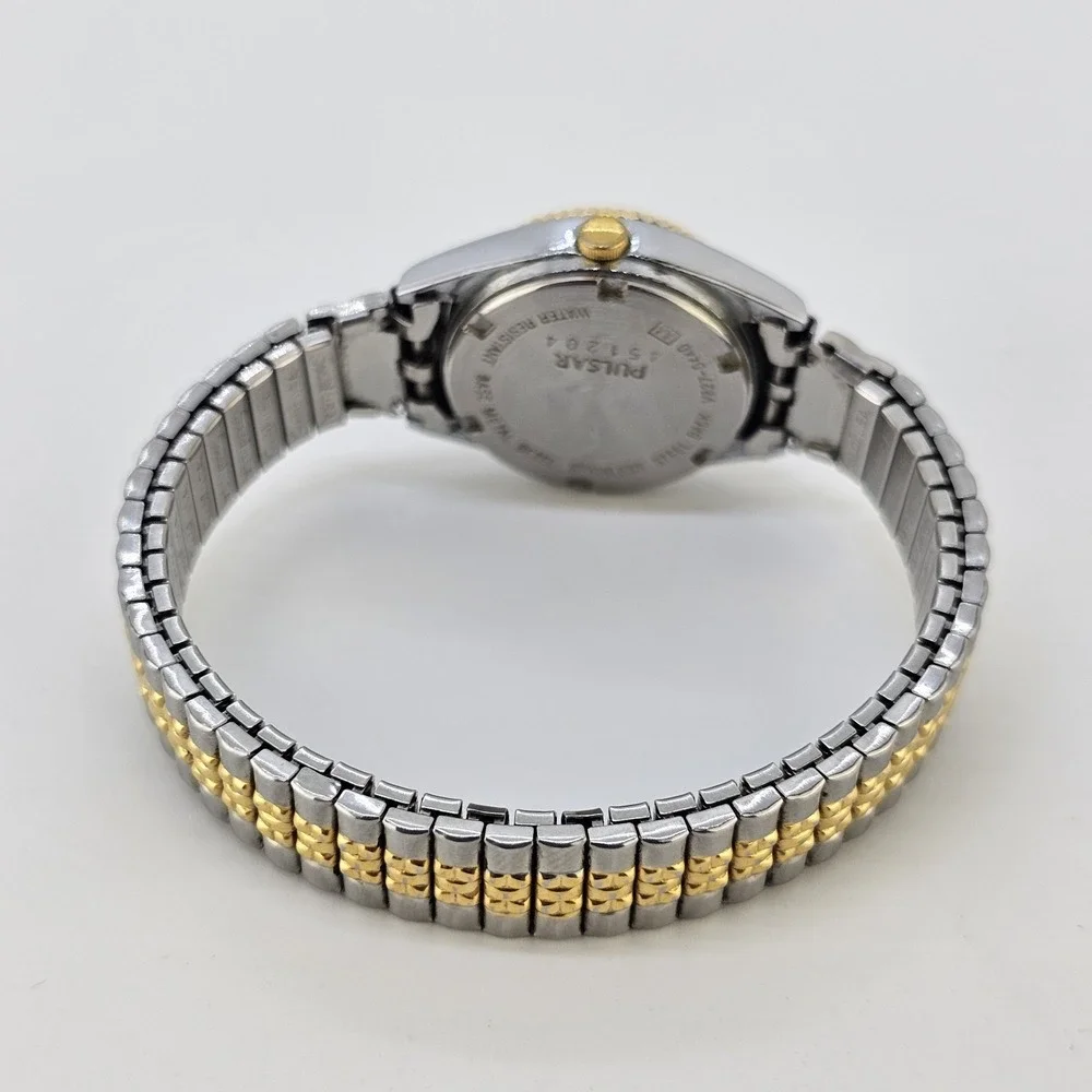 VTG Pulsar Women's Watch 24MM Black Dial Two Tone Stretch Band 5.75